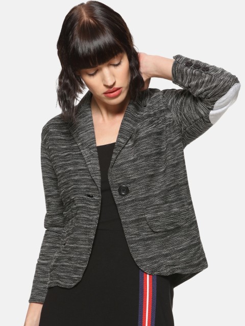 

Campus Sutra Women Black Self-Design Comfort Fit Lightweight Single-Breasted Blazer