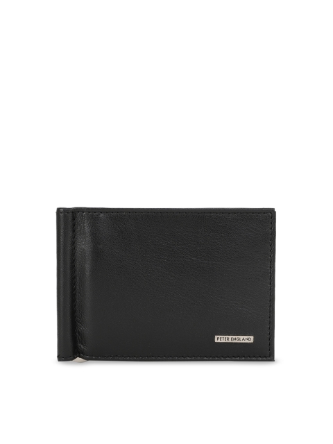 

Peter England Men Black Textured Leather Two Fold Wallet