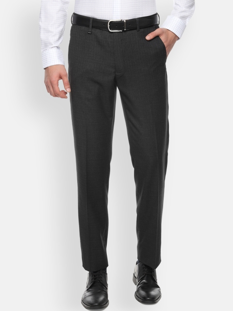 

Van Heusen Men Charcoal Grey Slim Fit Checked Formal Trousers