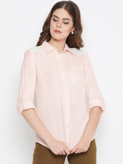 

Ruhaans Women Pink Classic Regular Fit Solid Casual Shirt