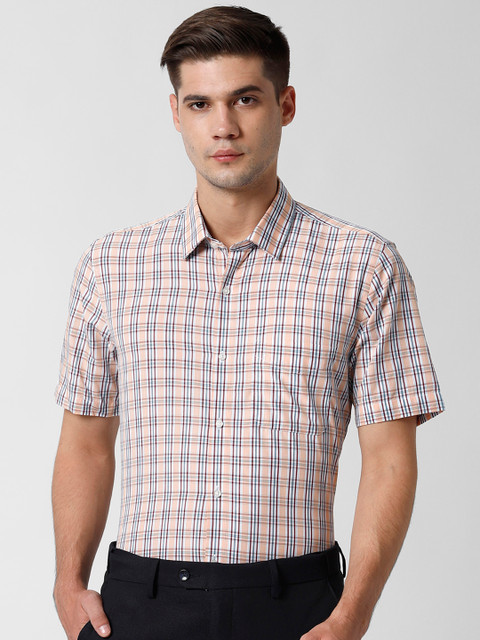 

Peter England Men Beige & White Regular Fit Checked Formal Shirt