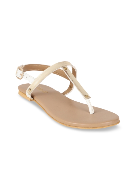 

Jurado Women White & Muted Gold-Toned Solid T-Strap Flats