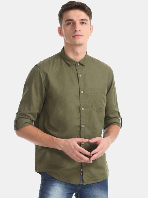 

Cherokee Men Olive Green Regular Fit Solid Casual Shirt