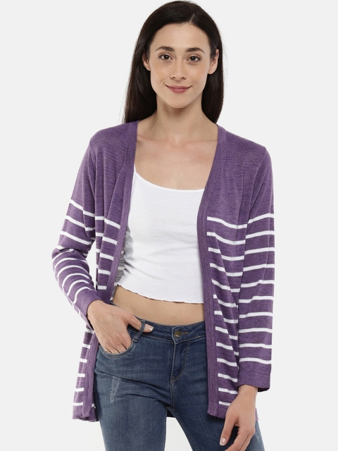 

Manola Women Purple & White Striped Front Open Sweater