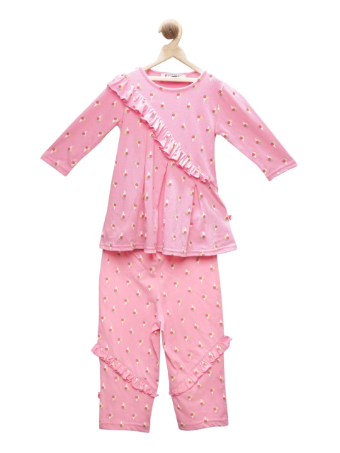 

First Kick Girls Pink Printed Top with Capris