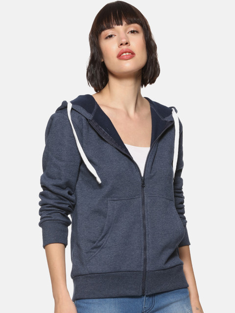 

Campus Sutra Women Blue Solid Hooded Sweatshirt