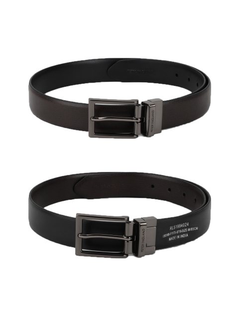 

Peter England Men Black Reversible Textured Belt