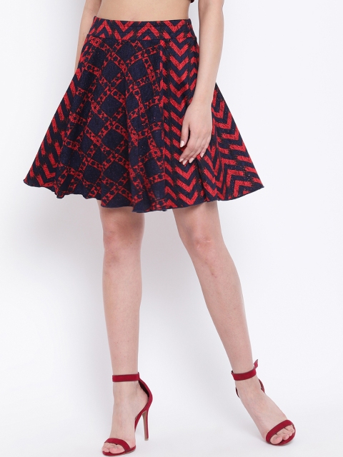 

Texco Women Red & Navy Blue Printed A-Line Skirt