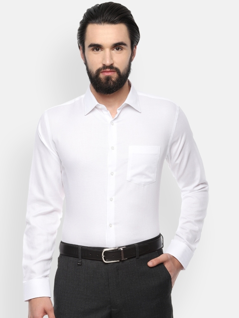 Van Heusen Men White Slim Fit Self Design Formal Shirt