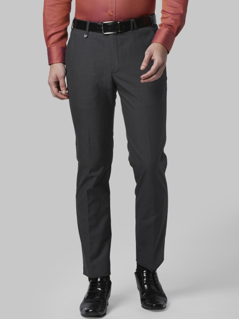 

Park Avenue Men Grey Slim Fit Checked Formal Trousers