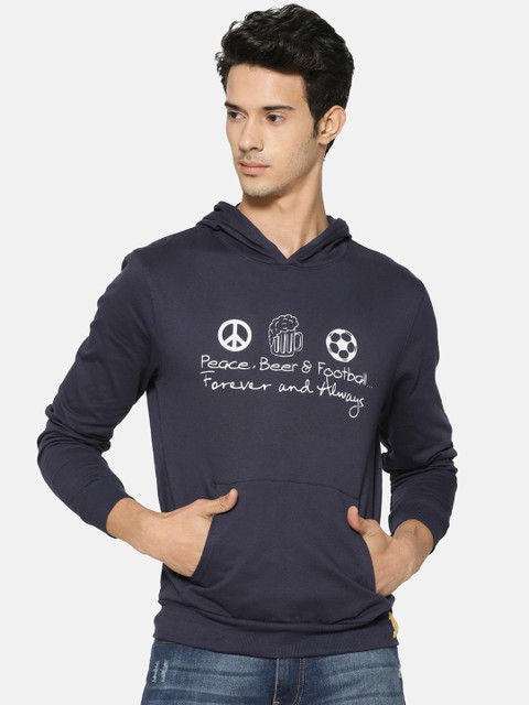 

Campus Sutra Men Navy Blue Printed Hooded Sweatshirt
