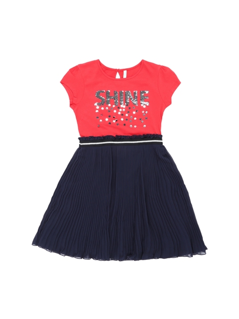 

Pantaloons Junior Girls Red & Navy Blue Colourblocked Fit and Flare Dress
