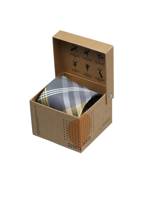 

Tossido Men Grey & Yellow Checked Broad Tie