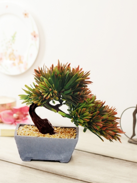 

House Of Accessories Orange and Green Artificial Plant with Grey Pot