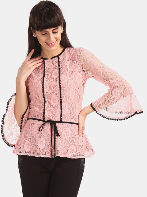 

ELLE Women Pink Self Design Peplum Top
