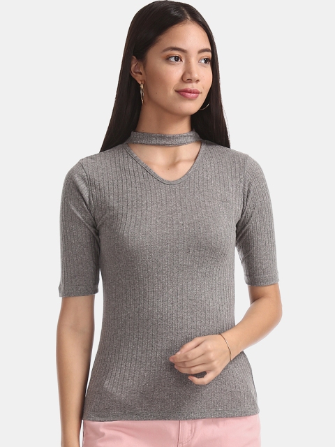 

ELLE Women Grey Self Design Top