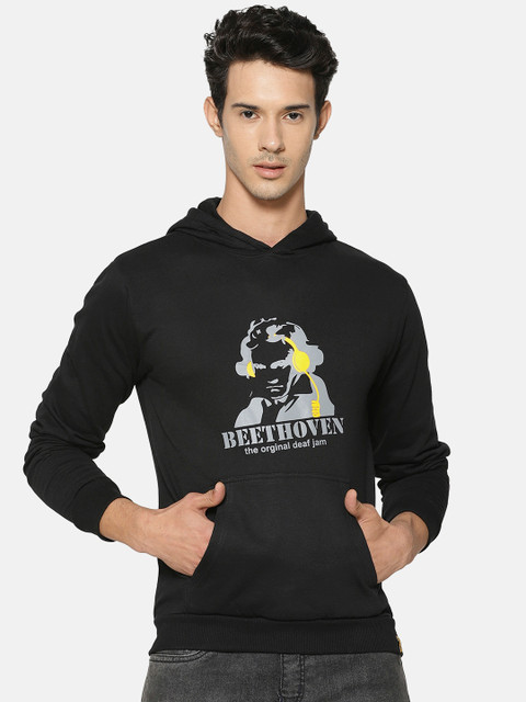 

Campus Sutra Men Black Printed Hooded Sweatshirt