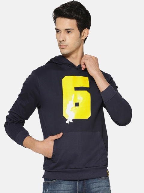 

Campus Sutra Men Navy Blue Printed Hooded Sweatshirt