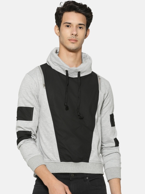 

Campus Sutra Men Grey Melange & Black Solid Sweatshirt
