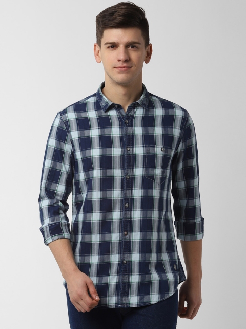 

Peter England Casuals Men Navy Blue & Green Slim Fit Checked Casual Shirt