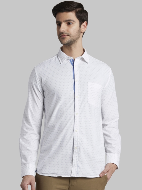 Parx Men White & Blue Slim Fit Printed Casual Shirt
