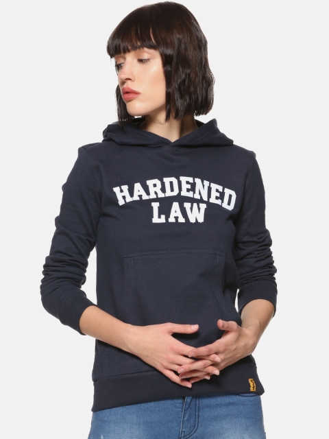 

Campus Sutra Women Navy Blue Printed Hooded Sweatshirt