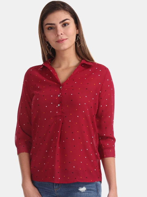 

ELLE Women Red Printed Shirt Style Top
