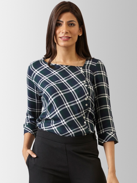 

FableStreet Women Green & White Checked Top