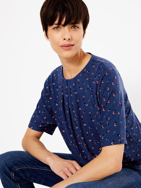 

Marks & Spencer Women Blue Printed Top