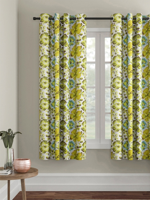 

Soumya Green & White Printed Single Window Curtain