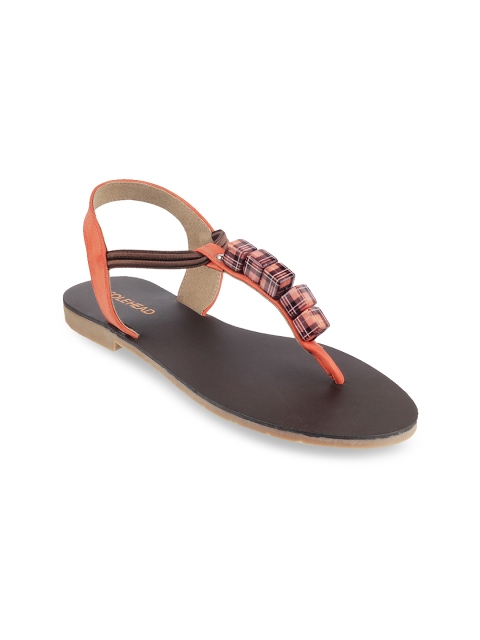 

SOLE HEAD Women Orange Embellished T-Strap Flats