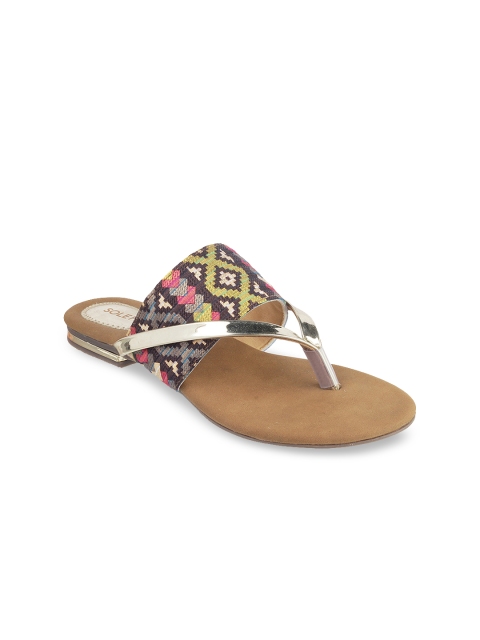 

SOLE HEAD Women Gold-Toned Woven Design Open Toe Flats