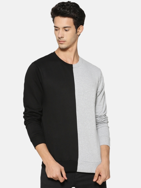 

Campus Sutra Men Black & Grey Melange Colourblocked Sweatshirt
