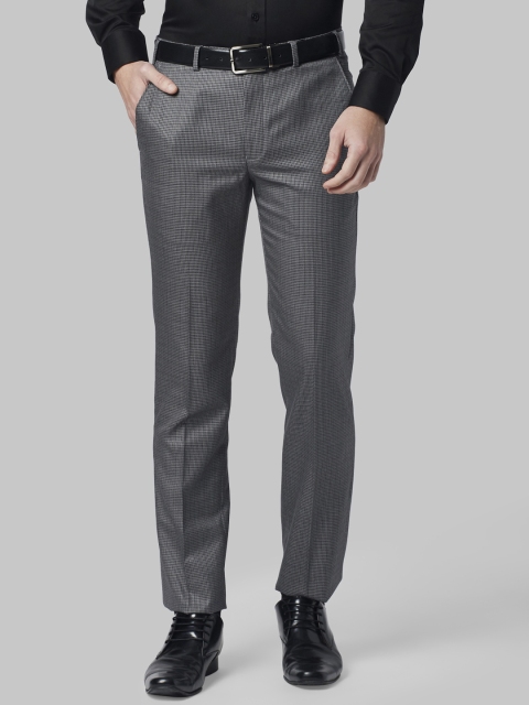 

Park Avenue Men Grey Slim Fit Checked Formal Trousers