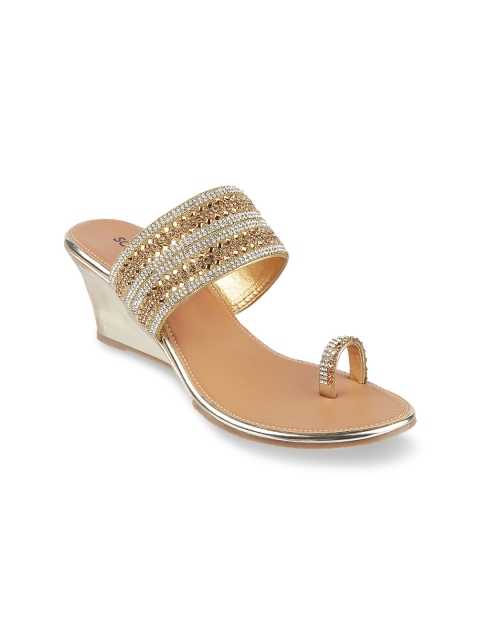 

SOLE HEAD Women Gold-Toned Embellished Sandals