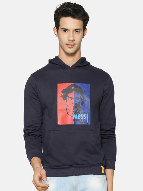 

Campus Sutra Men Navy Blue Printed Hooded Sweatshirt