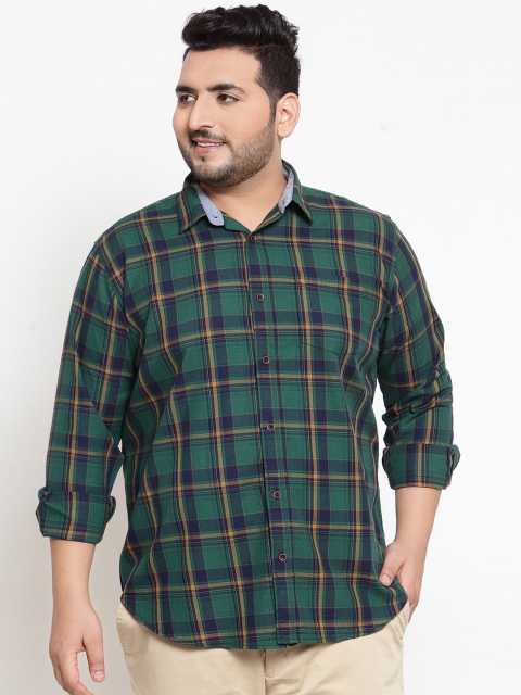 

plusS Men Green Regular Fit Checked Casual Shirt