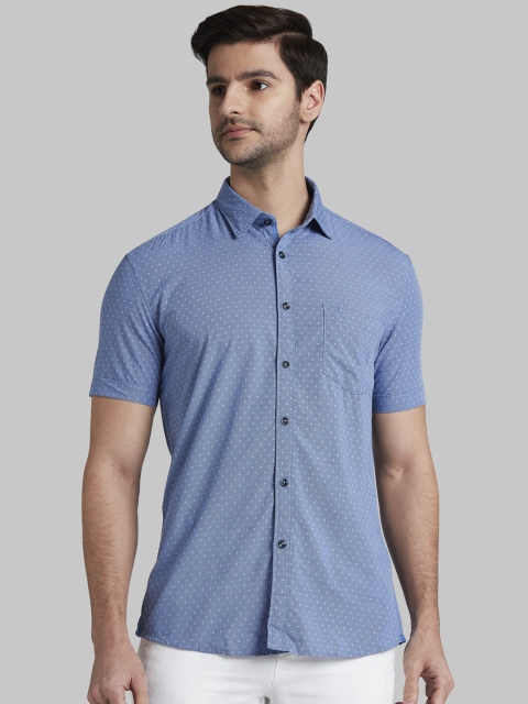 Parx Men Blue Slim Fit Self Design Casual Shirt