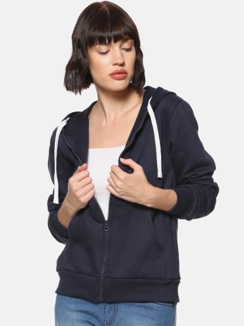 

Campus Sutra Women Navy Blue Solid Hooded Sweatshirt