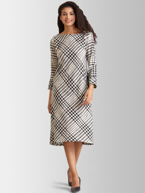 

FableStreet Women Checked White A-Line Dress
