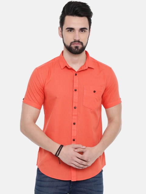 

IMYOUNG Men Orange Slim Fit Solid Casual Shirt