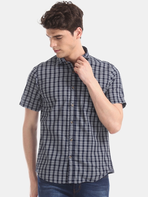 

Ruggers Men Blue Regular Fit Checked Casual Shirt