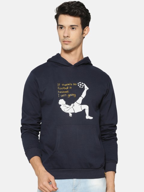 

Campus Sutra Men Navy Blue Printed Hooded Sweatshirt