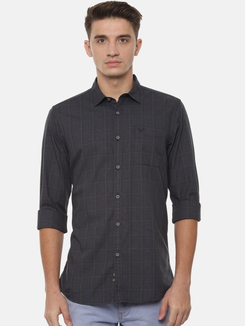 

Solly Jeans Co. Men Charcoal Grey Regular Fit Checked Casual Shirt