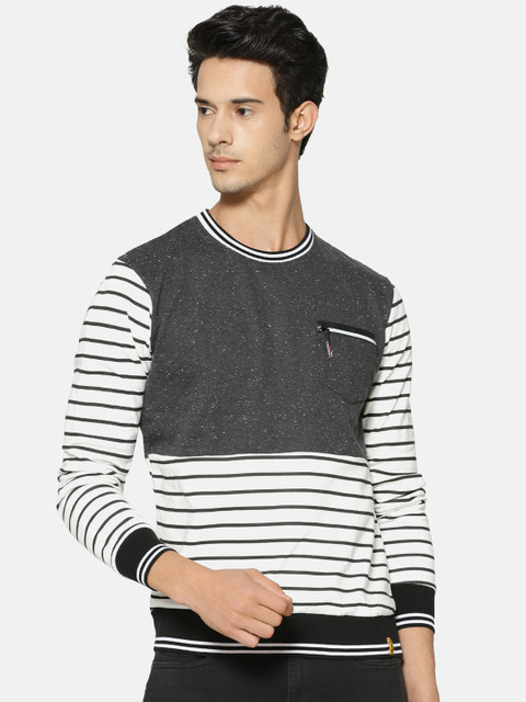 

Campus Sutra Men White Striped Sweatshirt