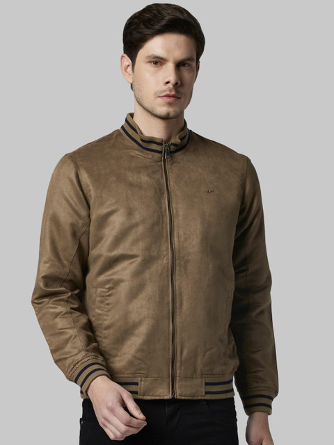 

Park Avenue Men Olive Brown Solid Bomber Jacket
