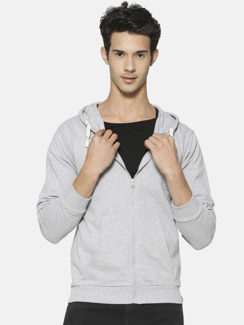 

Campus Sutra Men Grey Melange Solid Hooded Sweatshirt