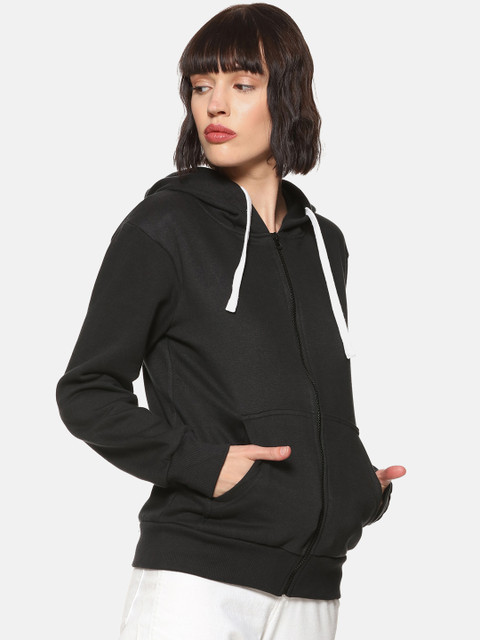 

Campus Sutra Women Black Solid Hooded Sweatshirt