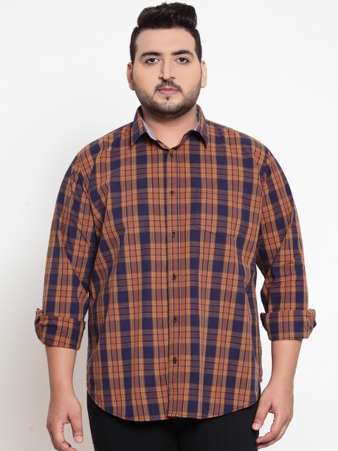 

plusS Men Orange & Blue Regular Fit Checked Casual Shirt