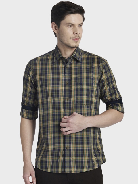 

ColorPlus Men Olive Green Tailored Fit Checked Casual Shirt